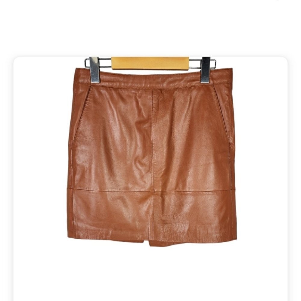 Vintage Mexx Leather Mini Skirt Tawny Brown Lined Size 4